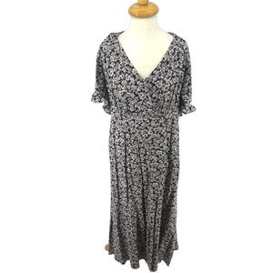 ba&sh Eden Floral Midi Dress in Noir Black Size 3 // US Size 8